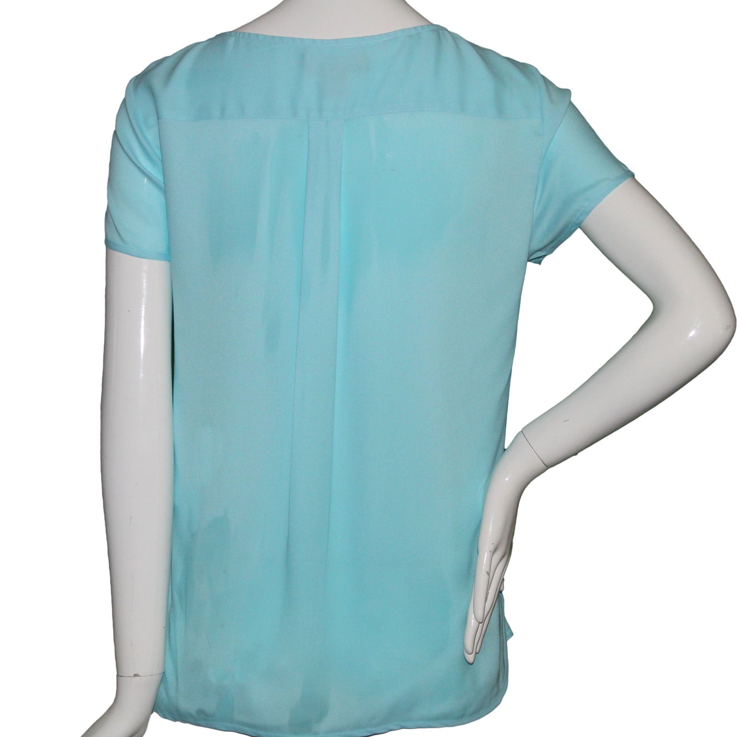 Lands End Women Size 14 Petite, Short Sleeve Crepe Tee Shirt Blouse, Aqua Shell