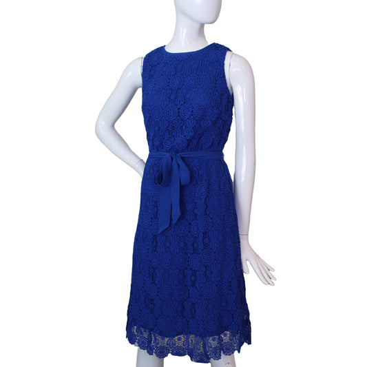 Lands End Women Size 0 Petite, Sleeveless Lace Column Dress, Rich Cobalt Blue