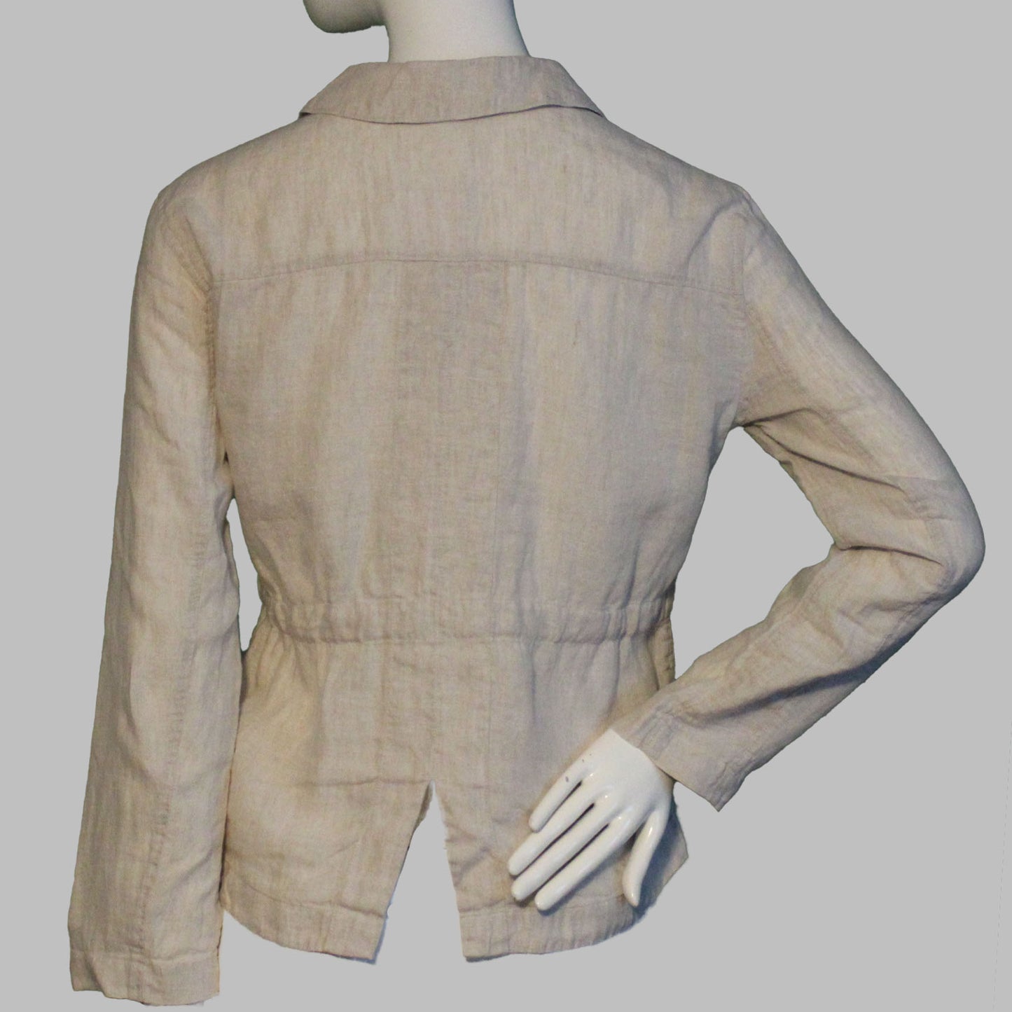 Lands End Women's Size 2 Petite, Long Sleeve Linen Jacket, Light Stone