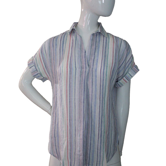 Lands End Women's XS (2-4) Petite Linen V-Neck Tunic, Multi-Stripe