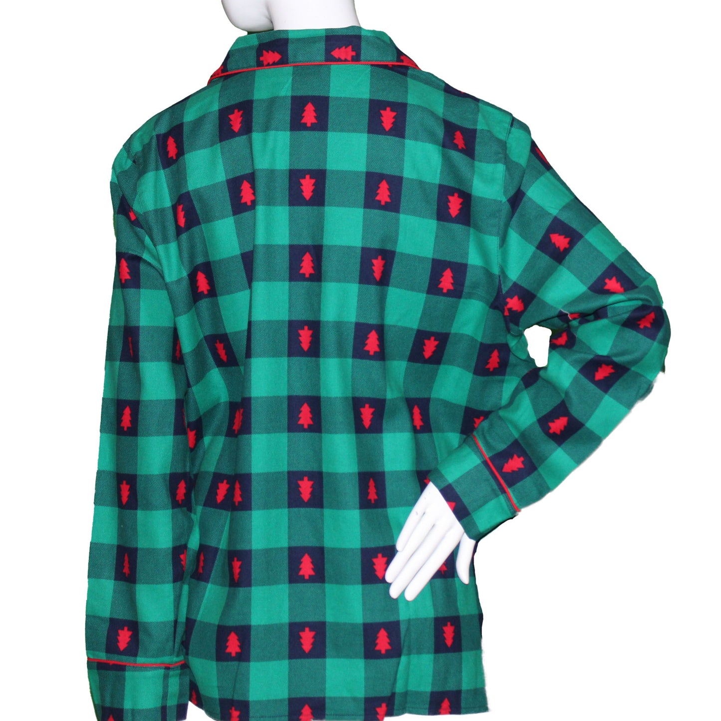 Lands End Ladies Size X-Large (18) Long Sleeve Flannel Pajama Top, Tree Checks