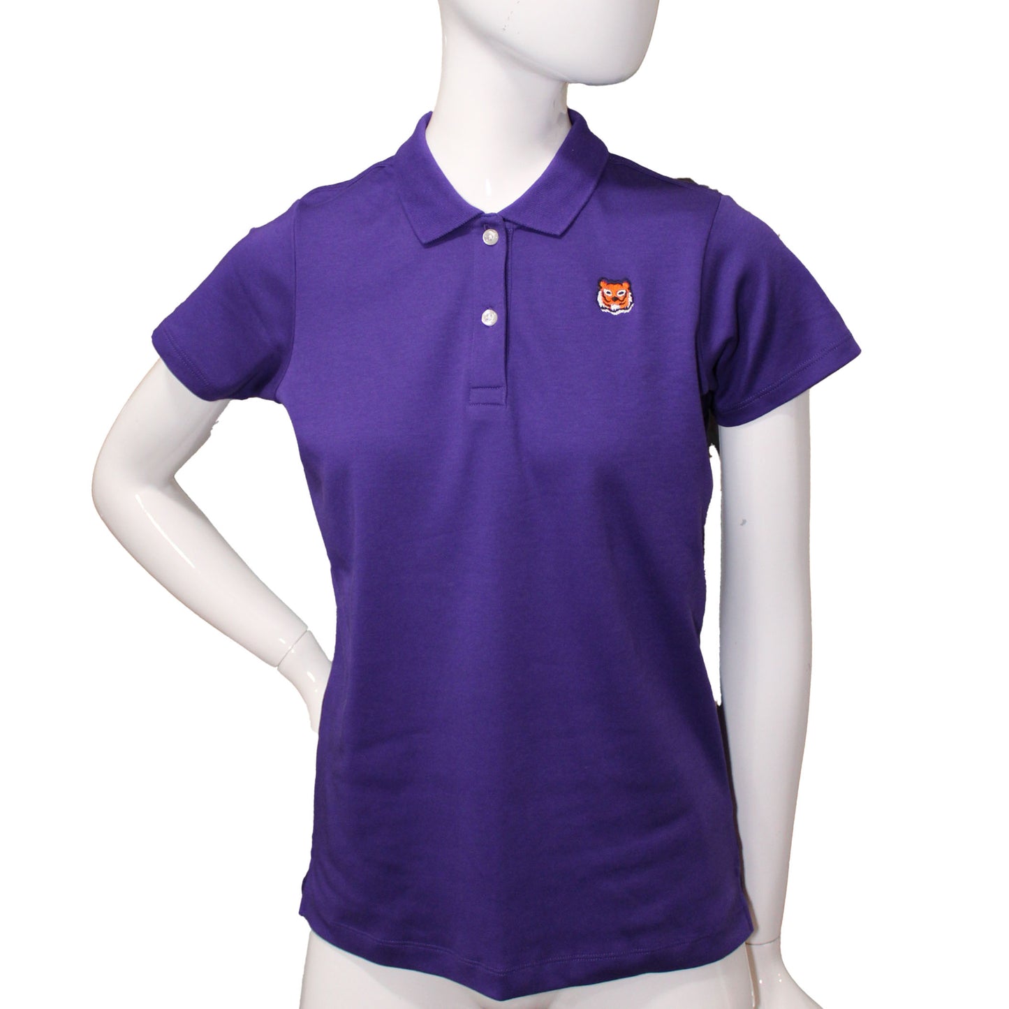 Lands' End Girls Size Large 14, Short Sleeve Polo Shirt, Purple w/ Tiger