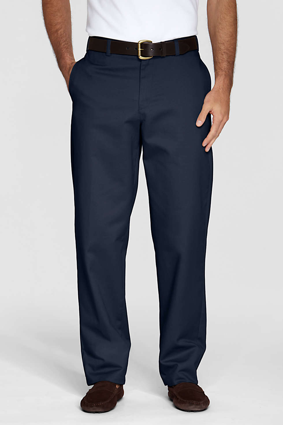 Lands End Young Men 28x26 Stain Wrinkle Resistant Chino Cuffed Pants, Navy