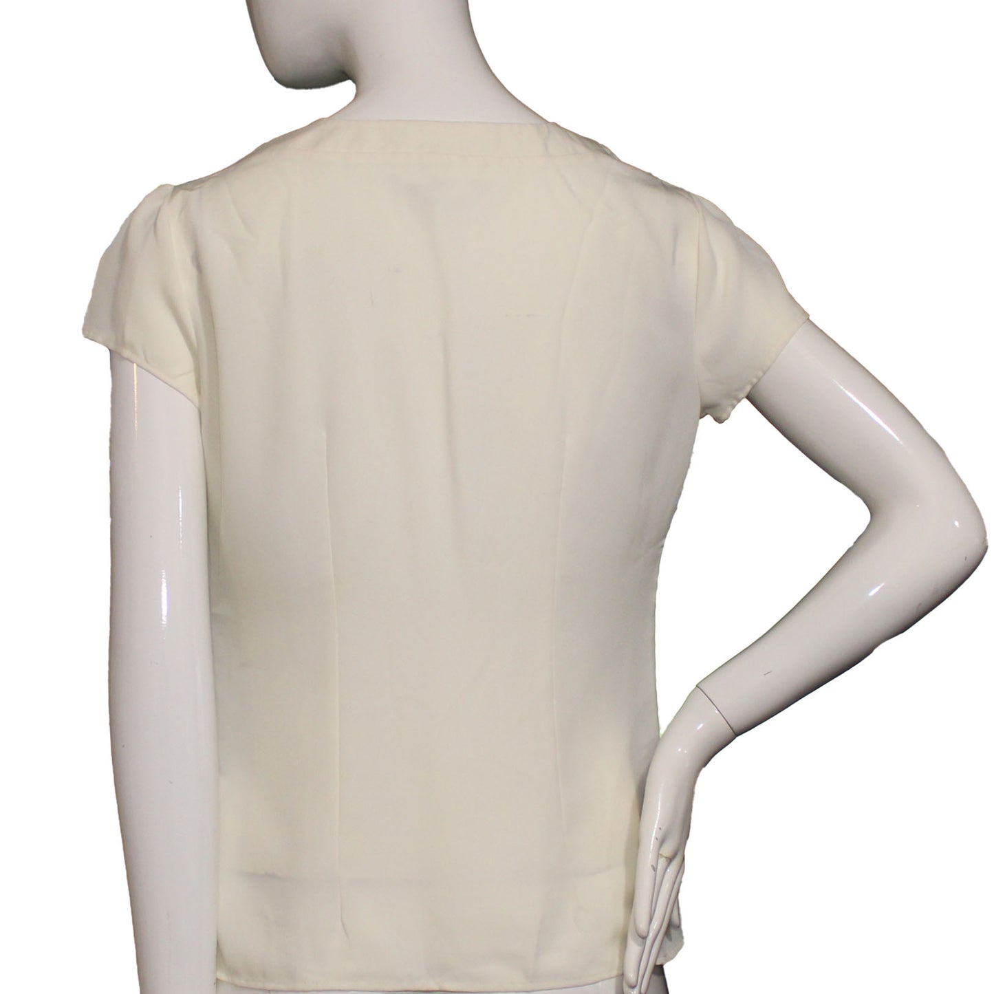 Lands' End Women Size 0 Petite Short Sleeve Pleated Blouse, Ivory