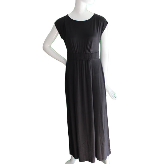 Lands End Size XXS (00-0) Petite Cap Sleeve Knit Maxi Dress, Black