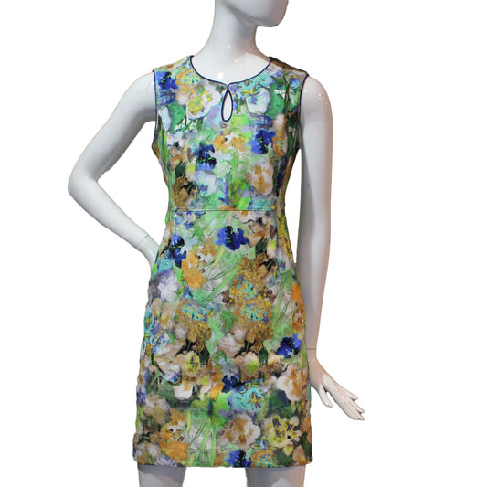 Lands End Women Size 8 Petite Sleeveless Keyhole Sheath Dress, Floral