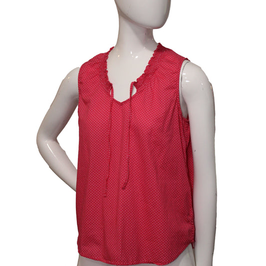 Lands' End Women's Size 6 Petite, Sleeveless Smock Neck Top, Pink Polka Dot