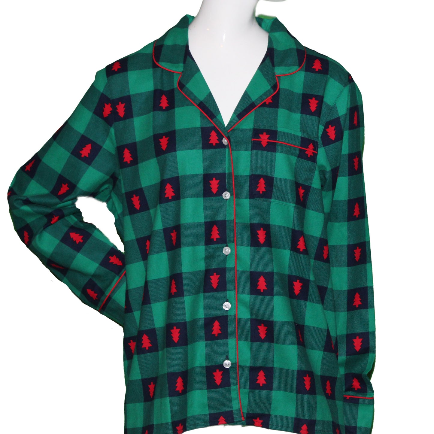 Lands End Ladies Size X-Large (18) Long Sleeve Flannel Pajama Top, Tree Checks