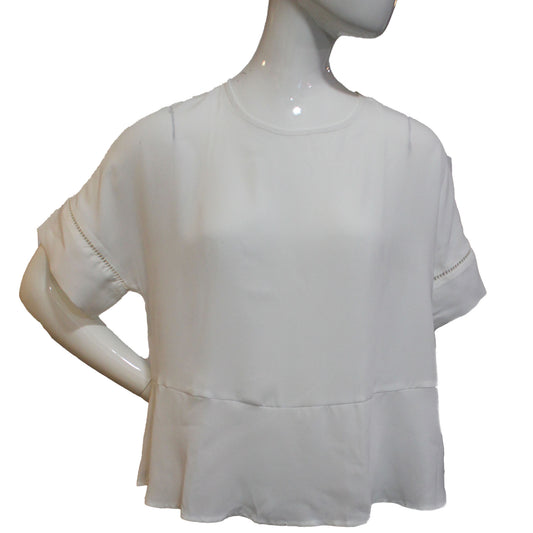Lands End Women's Size 2 Petite Short Sleeve Peplum Top, Eggshell White