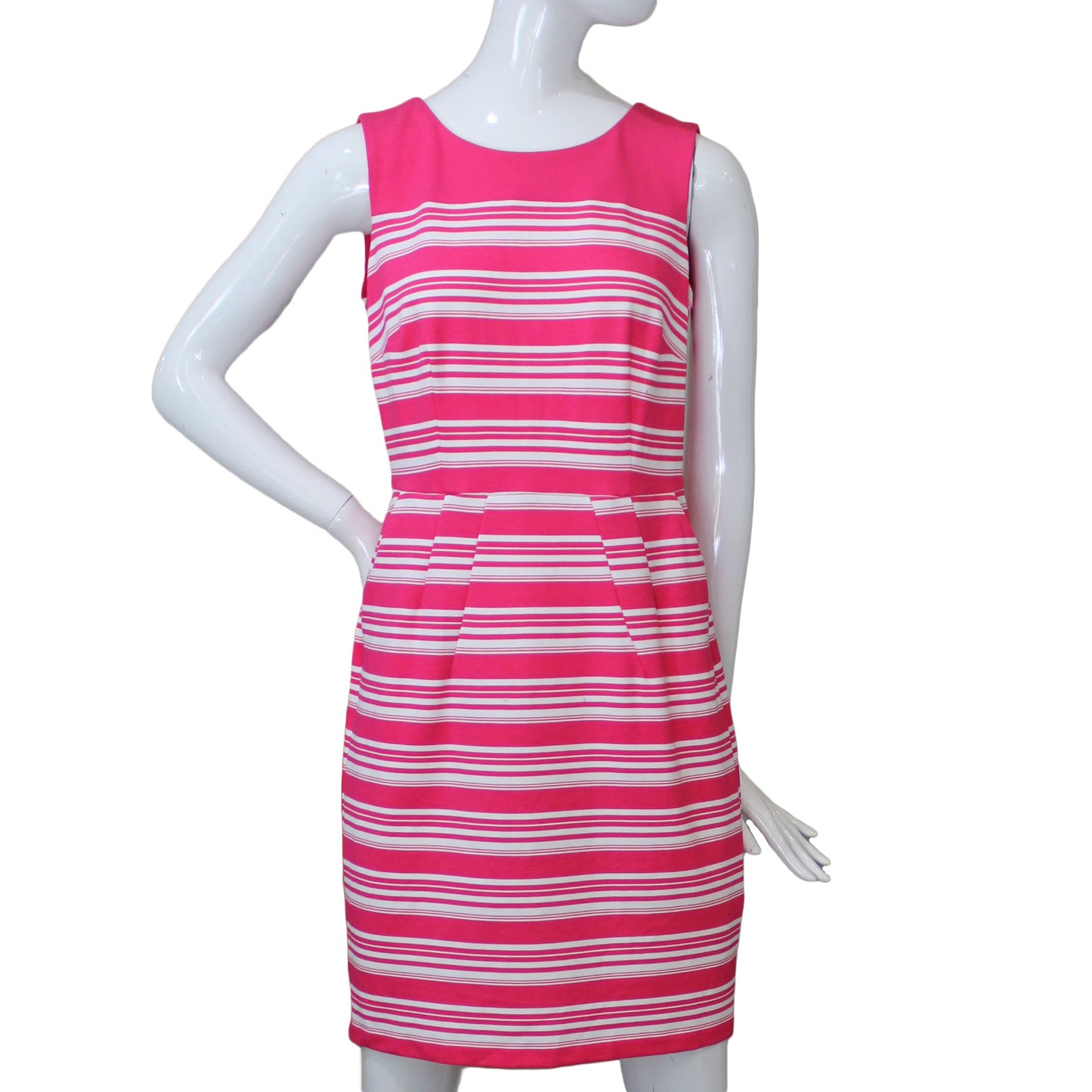 Lands End Women 4 Petite Sleeveless Ponte Sheath Dress, Hot Pink Stripe