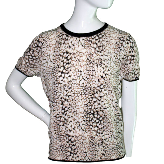 Lands End Women Size Small (6/8) Petite, Short Sleeve Fine Gauge Top, Leopard