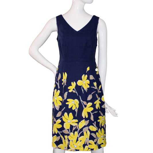 Lands End Women 4 Petite Sleeveless Woven V-Neck Floral Dress