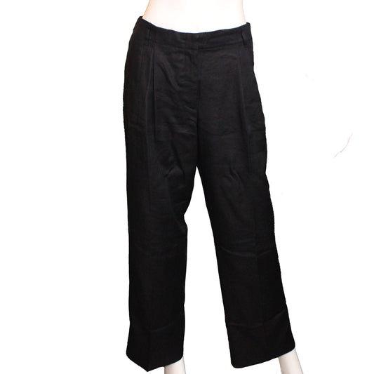 Lands' End Women's 12 Petite 28" Inseam, Pleated Washable Linen Pants, Black