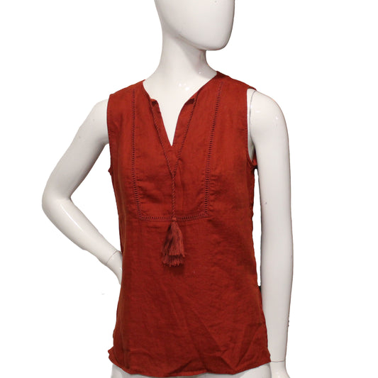 Lands End Women Size 2 Petite Sleeveless Linen Tunic Blouse, Vintage Cinnamon