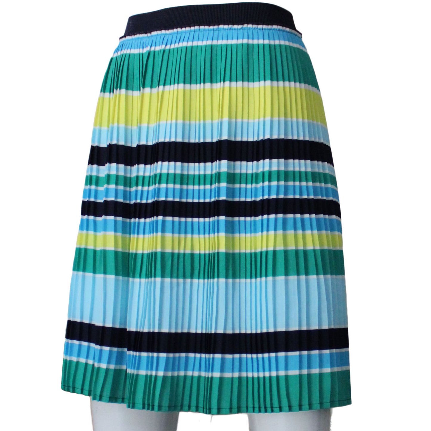 Lands End Women Size 10 Petite Woven Pleated Skirt, Stripes