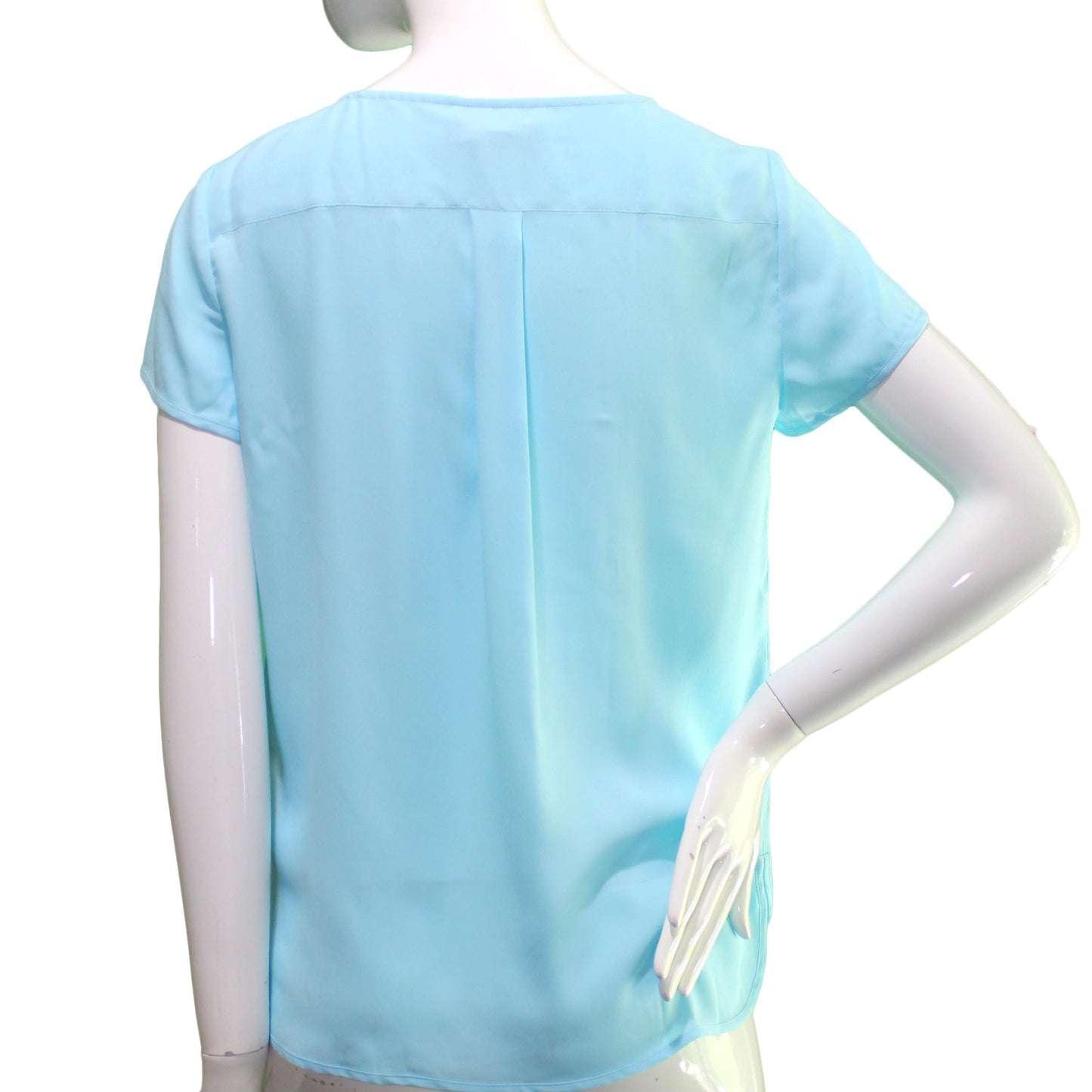 Lands End Women Size 4 Petite, Short Sleeve Crepe Tee Shirt Blouse, Aqua Shell