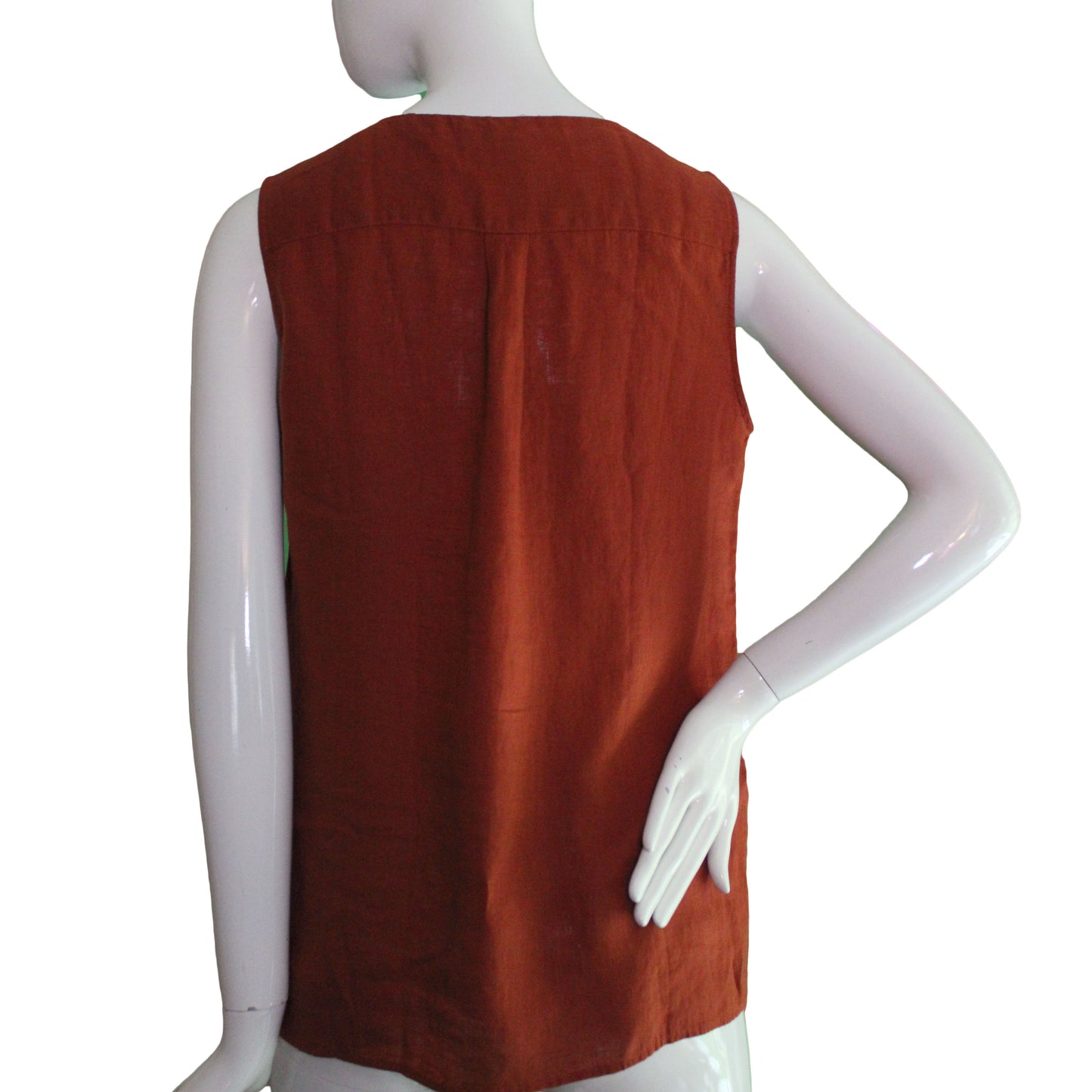 Lands End Women Size 6 Petite Sleeveless Linen Tunic Blouse, Vintage Cinnamon