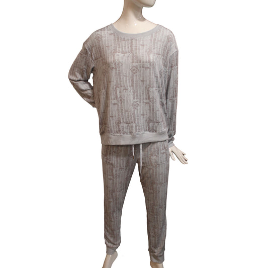 Honeydew Ladies' Size Large, Long Sleeve 2-PC Lounge Pajama Set, Light Blue Geo