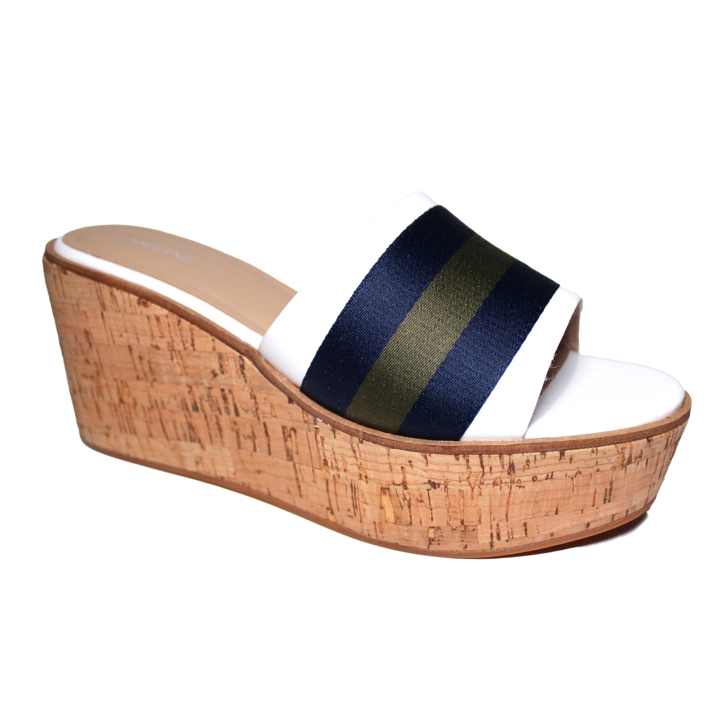 Lands End Platform Cork Wedge Sandal Women's Size 7, White-Blue-Olive Stripe