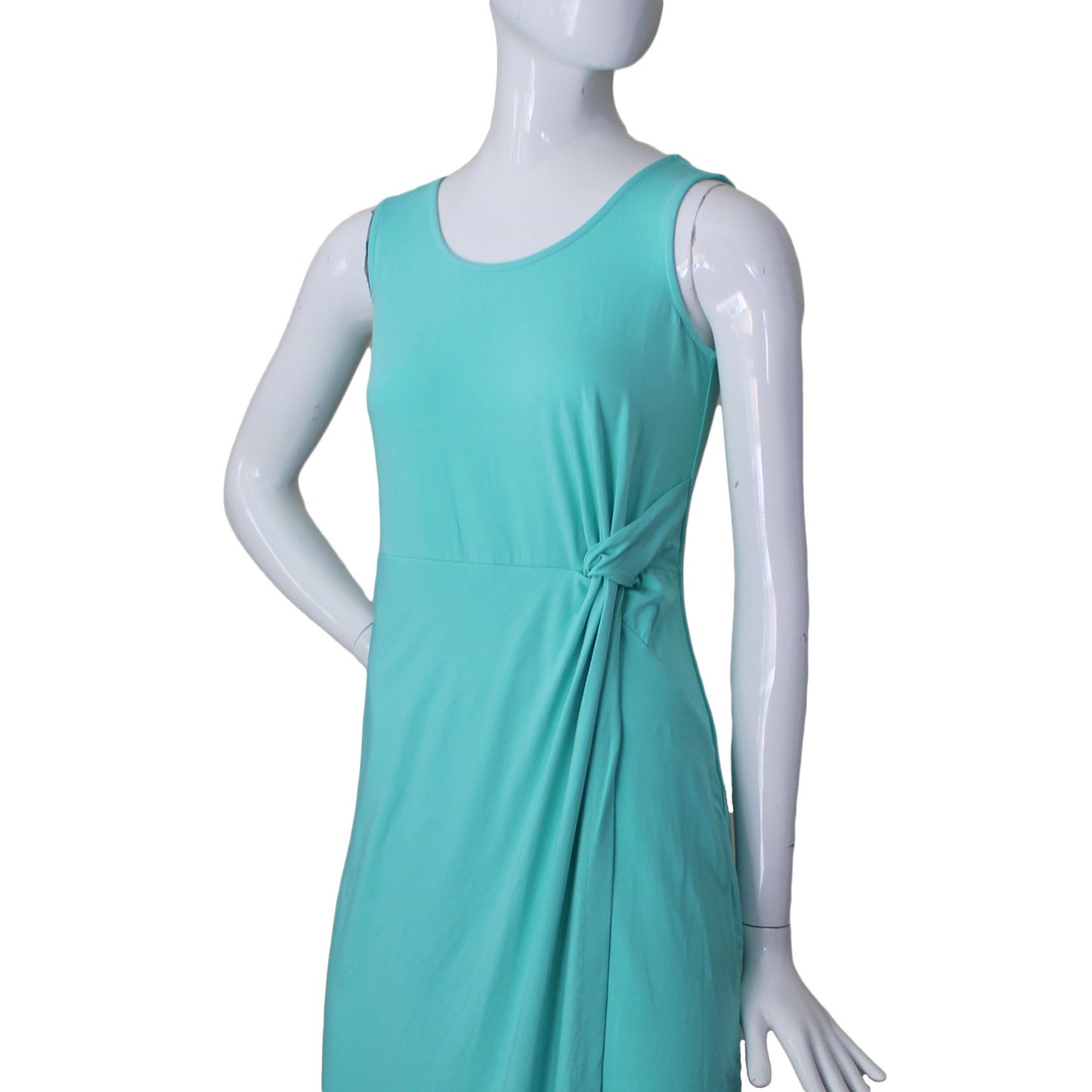 Lands End Women Size XXS (00-0) Petite Sleeveless Knot Waist Maxi Dress, Aqua