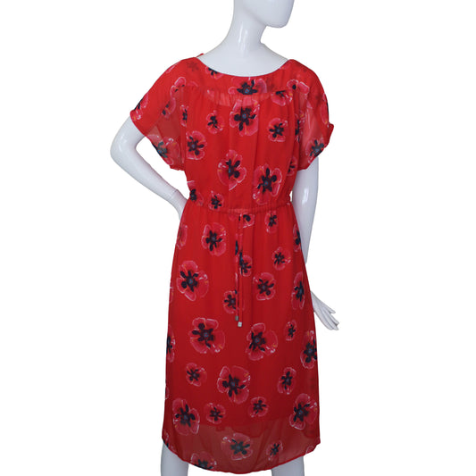 Lands End Women's 16 Petite, Dolman Sleeve Midi Dress, Bright Cherry Poppy