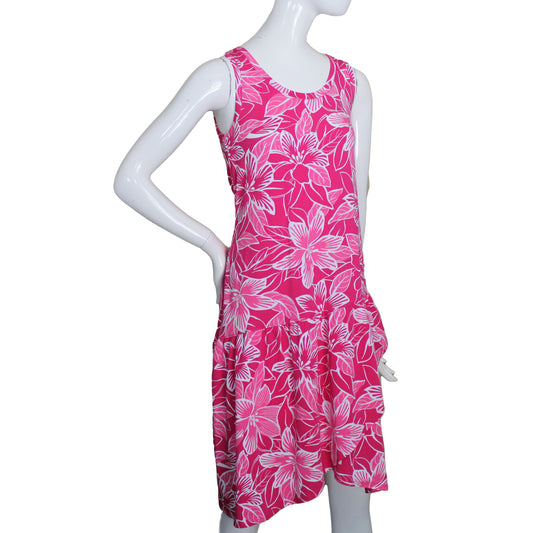 Lands End Size XS 2-4 Petite Sleeveless Knit Flounce Dress, Fresh Berry Floral