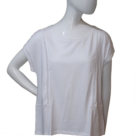 Lands End Women's Size Medium 10-12 Petite Eyelet Trim Top, White