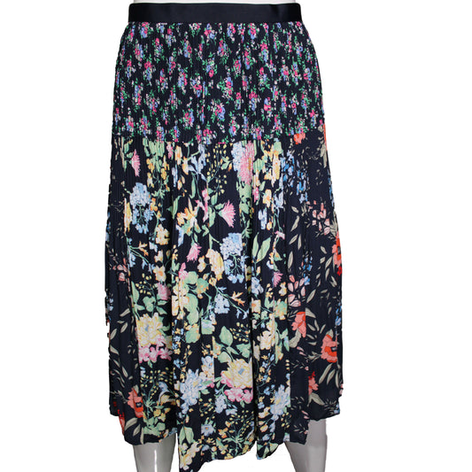 Lands End Women's Size 12 Petite Woven Pleated Midi Skirt, Floral