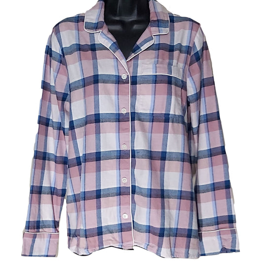 Lands' End Ladies Size Small, Long Sleeve Print Flannel Pajama Top, Violet Plaid