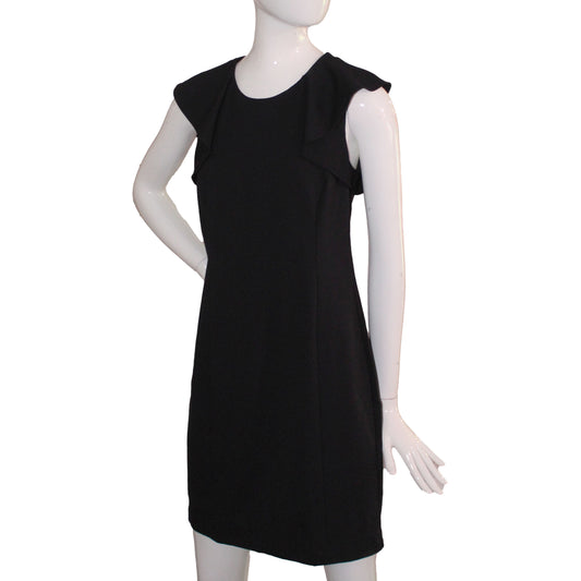 Lands' End Size 6 Petite, Sleeveless Ruffle Sleeve Ponte Dress, Black