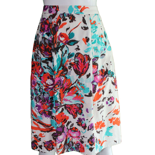 Lands End Women Size 0 Petite Poplin Midi Skirt, Floral