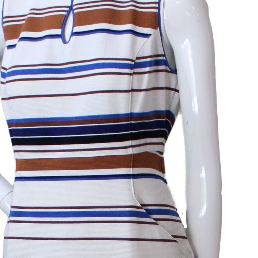 Lands End Women Size 8 Petite Sleeveless Keyhole Sheath Dress, Ivory Stripe