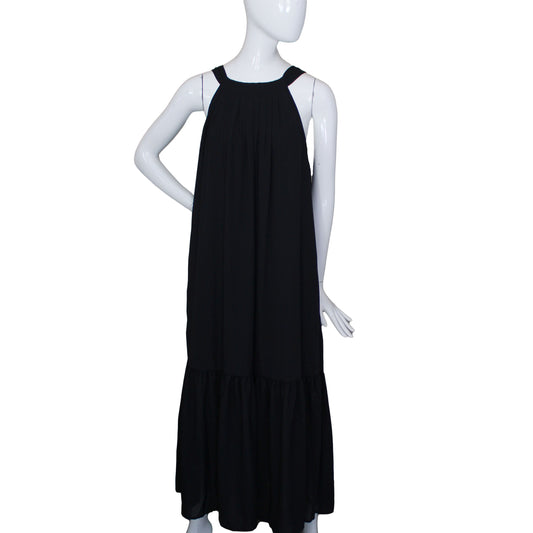 Lands End Women Size 8 Petite Sleeveless Tie Back Maxi Dress, Black