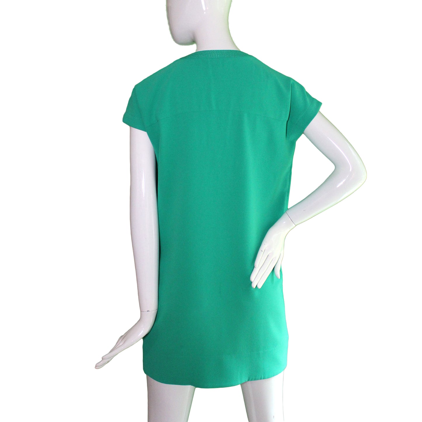 Lands End Women Size 0 Petite, Short Sleeve Slit Neck Tee Dress, Emerald Green