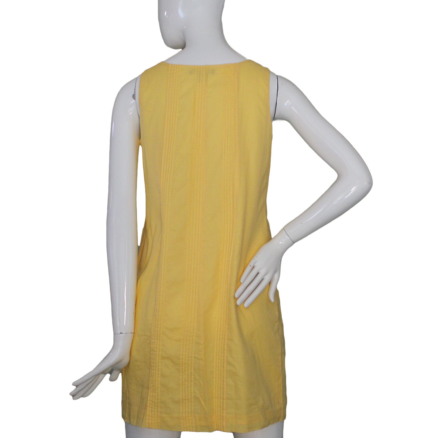 Lands End Women Size 4 Petite Sleeveless Cotton Pintuck Dress, Light Sun Yellow