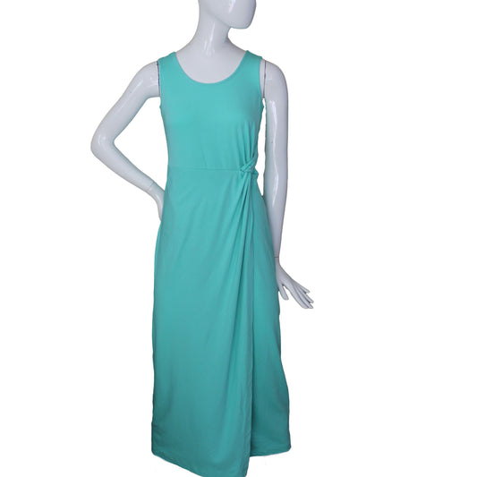 Lands End Women Size XXS (00-0) Petite Sleeveless Knot Waist Maxi Dress, Aqua