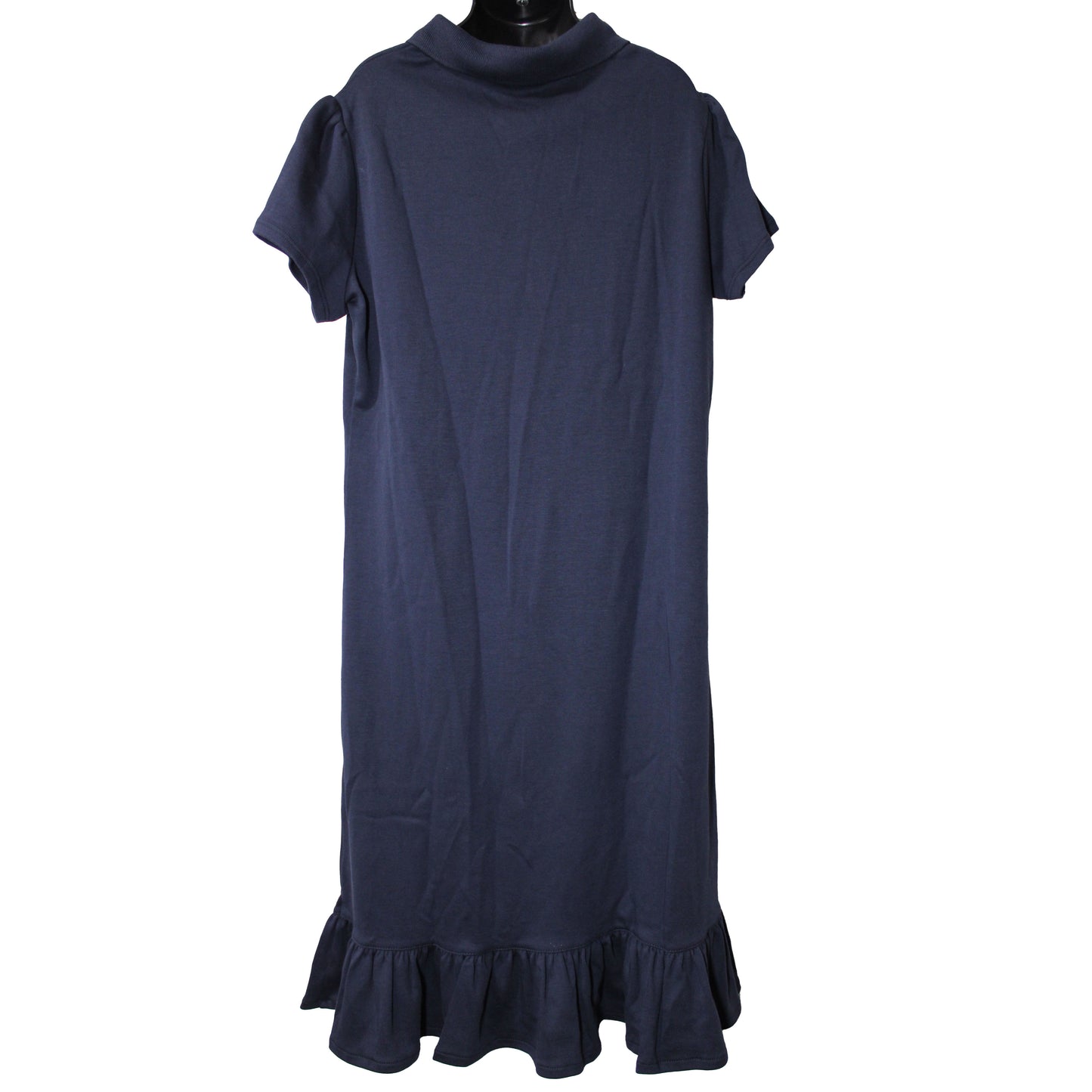 Lands' End Uniform Girl's Size 12, Short Sleeve Knit Ruffle Dress, Classic Navy