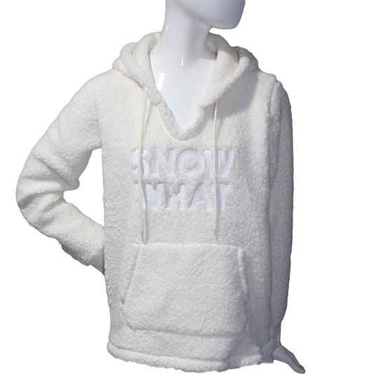 Jenni Women's Size Small Cozy Sherpa Pullover Hoodie, White - Snow What