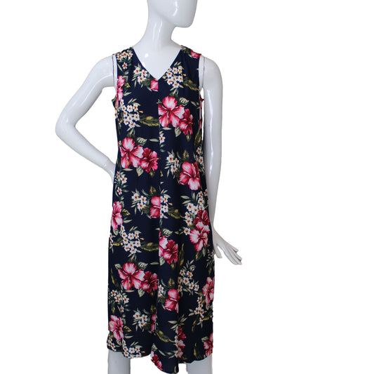 Lands End Women's 6 Petite, Sleeveless Trapeze Dress, Hibiscus Floral