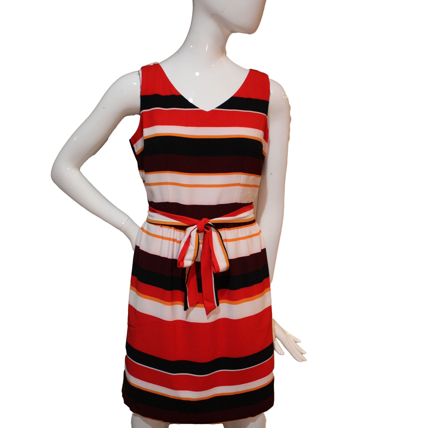 Lands End Women's Size 2 Petite Sleeveless Woven Crepe Dress, Stripes