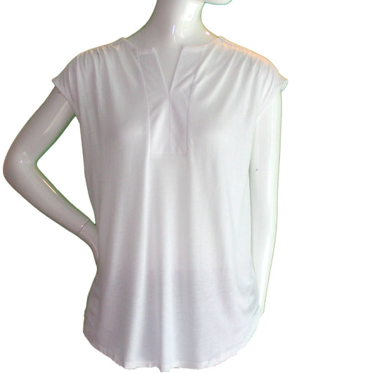 Lands End Women Size Medium (10-12) Petite, Split Neck Tunic, White