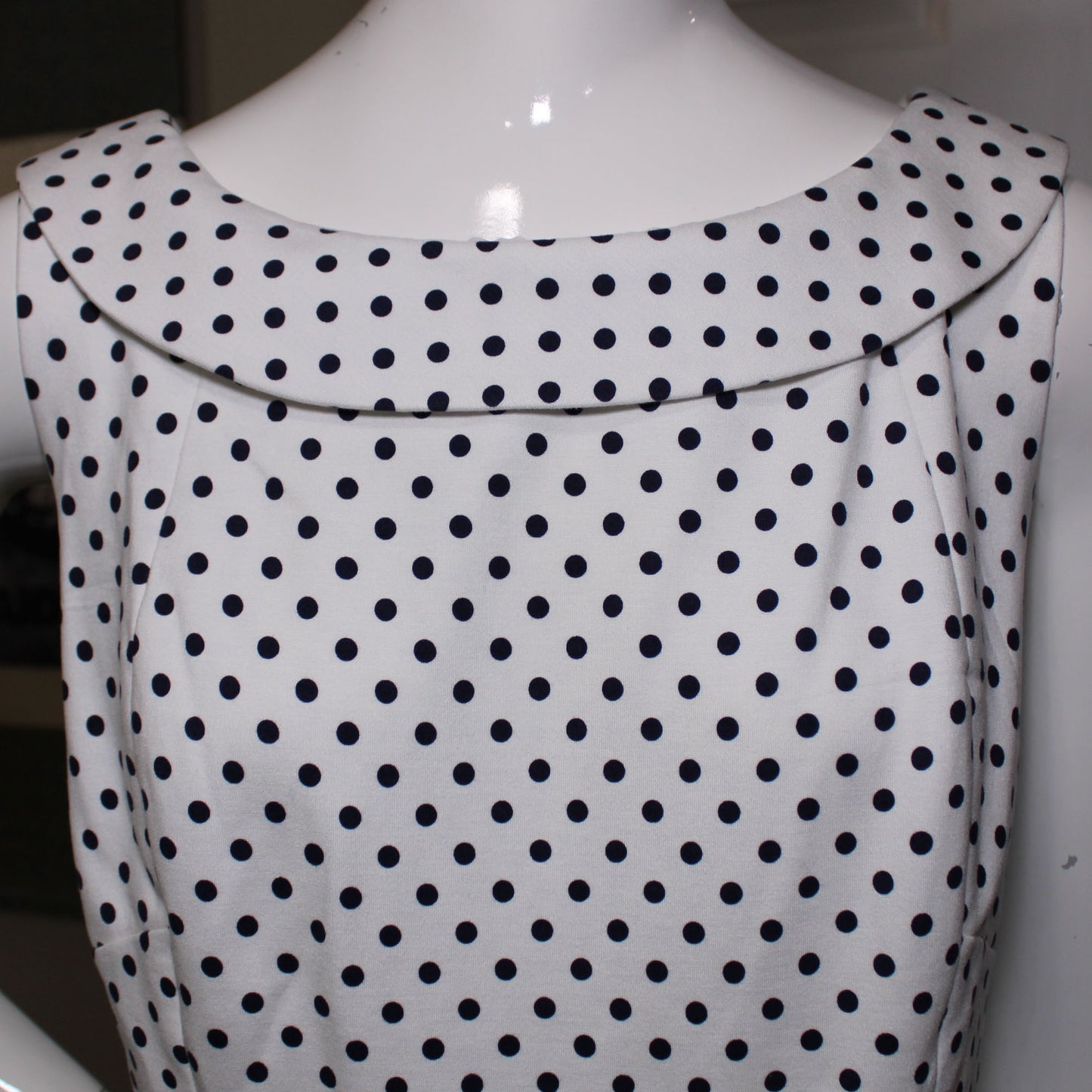 Lands' End Size 14 Petite Sleeveless Portrait Collar Dress, Radiant Navy Dots