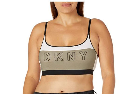 DKNY Women's Size XL Logo Scoop Wirefree Bralette, Pine Street Block Graphic