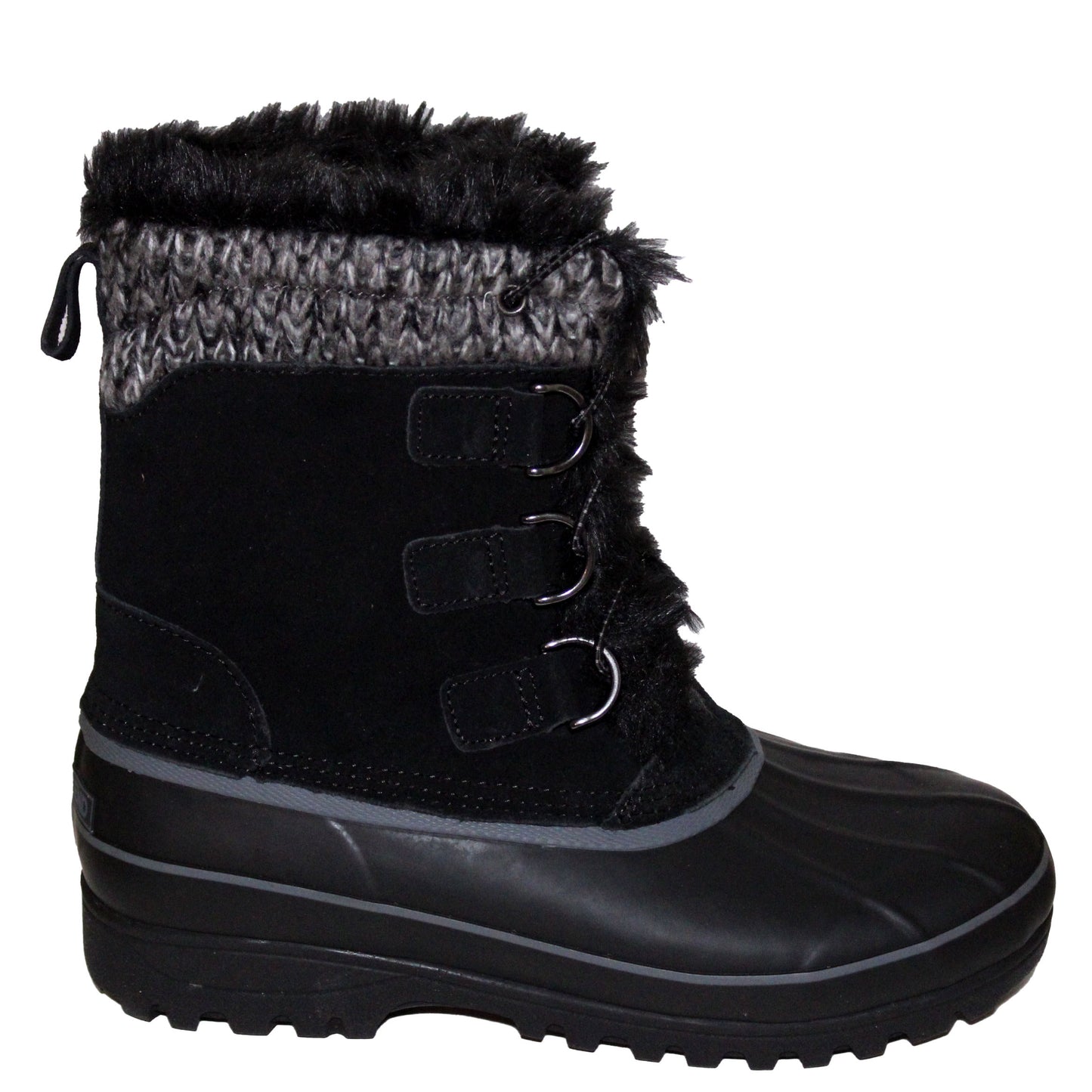 Lands End Womens Size 6, Hillary Short Faux Fur Suede Leather Snow Boots, Black New without Box