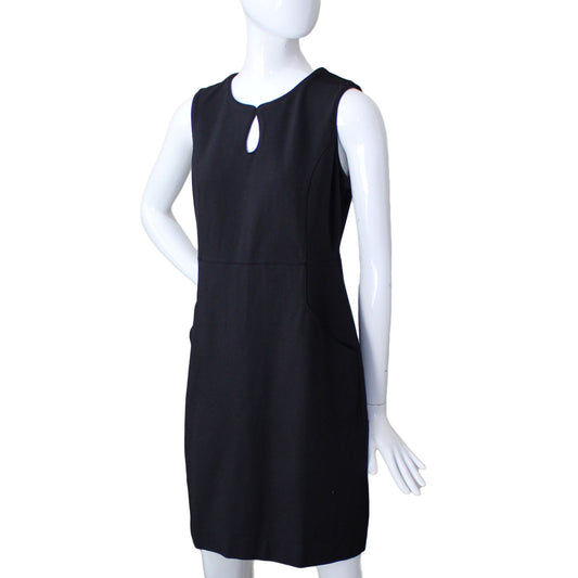 Lands End Women 8 Petite Sleeveless Ponte Keyhole Sheath Dress, Black