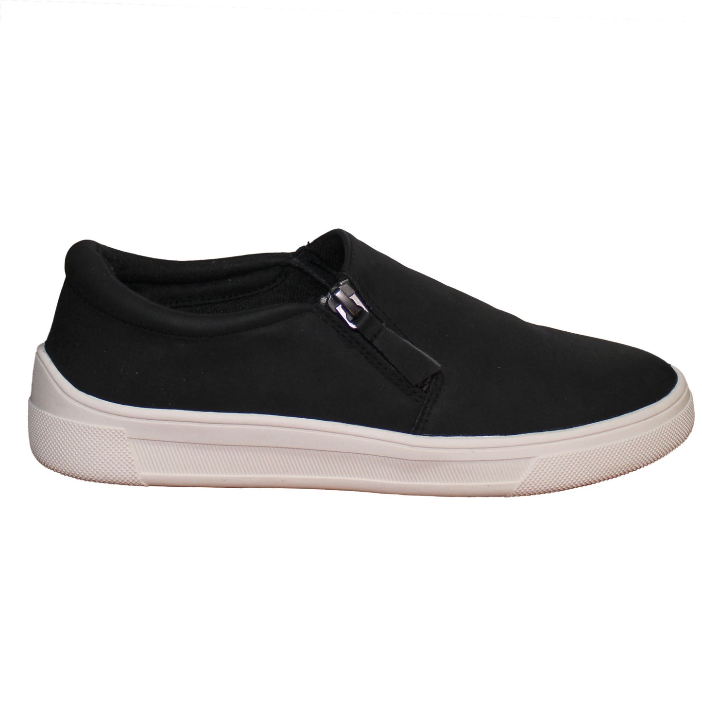 Kensie Ladies' Size 7 Faux Suede Slip on Side Zip Sneaker, Black, Customer Return