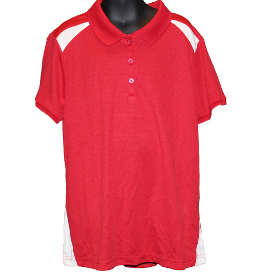 Lands End Uniform Girl's Large (14) Short Sleeve Active Polo, Color Block Red