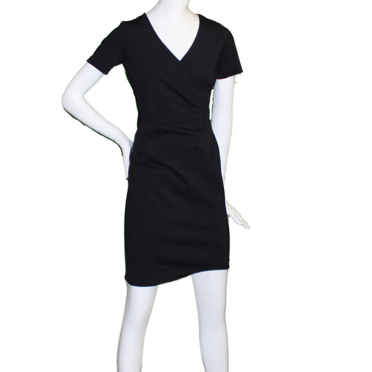 Lands End Women's Size 0 Petite Short Sleeve Surplice Ponte Dress, Black