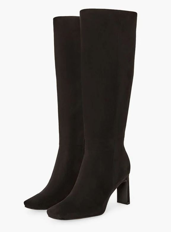 JUSTFAB EVELYN Women's Size US 9.5 M, Tall Heeled Boot, Black Faux Suede, Customer Return