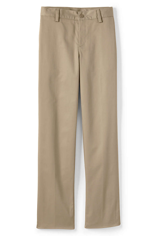 Lands End Uniform Boy's 20 Slim, 28" Inseam Cotton Plain Front Chino Pant, Khaki